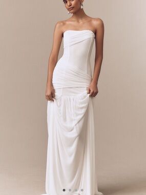 Strapless White Ruched Maxi Dress